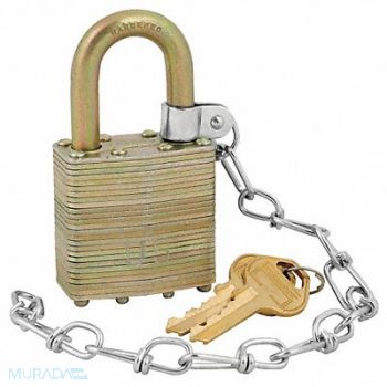 MASTER LOCK Keyed Padlock 3/4 in Rectangle Gold, 38W801