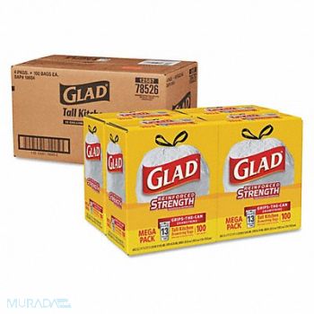 GLAD Kitchen Bags 13 gal 0.95 mil Wht PK400, 392A41