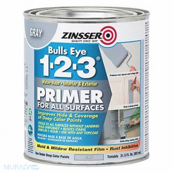 ZINSSER Primer Water 1 qt Gray Interior/Exterior, 39AL08
