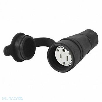 HUBBELL Watertight Conn 5-15R 15A 125VAC Black, 39AW23