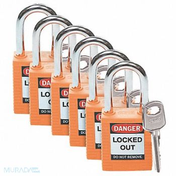 BRADY H1699 Lockout Padlock KA Orange 1-3/4 H PK6, 39N174
