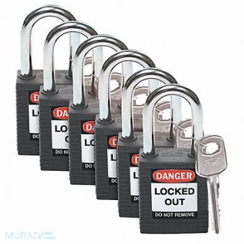 BRADY H1699 Lockout Padlock KA Black 1-3/4 H PK6, 39N175