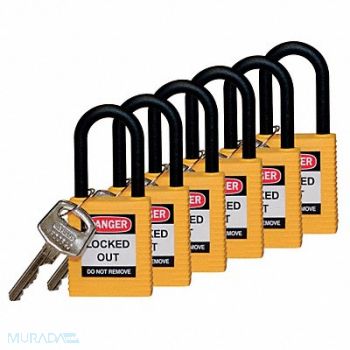 BRADY H1705 Lockout Padlock KD Yellow 1-3/4 H PK6, 39N227