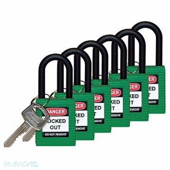 BRADY H1705 Lockout Padlock KD Green 1-3/4 H PK6, 39N228