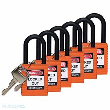 BRADY H1705 Lockout Padlock KD Orange 1-3/4 H PK6, 39N229