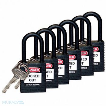 BRADY H1705 Lockout Padlock KD Black 1-3/4 H PK6, 39N230
