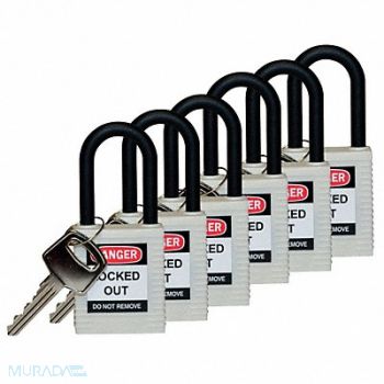BRADY H1705 Lockout Padlock KD White 1-3/4 H PK6, 39N233