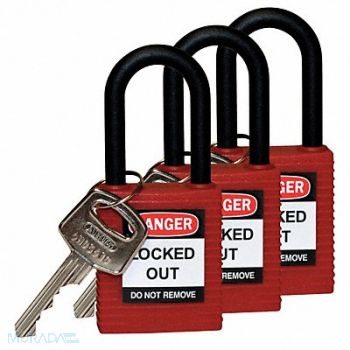 BRADY Lockout Padlock KA Red 1-3/4 H PK3, 39N234