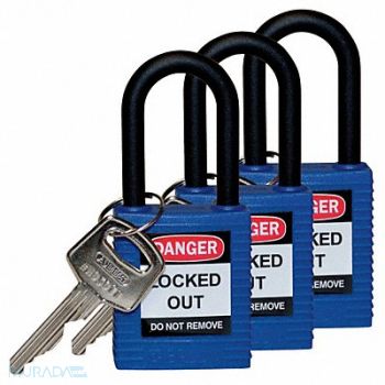 BRADY Lockout Padlock KA Blue 1-3/4 H PK3, 39N235