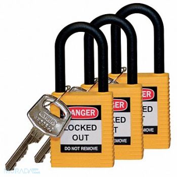 BRADY Lockout Padlock KA Yellow 1-3/4 H PK3, 39N236