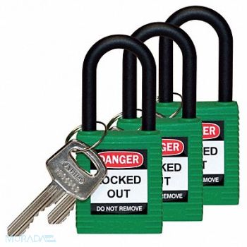 BRADY Lockout Padlock KA Green 1-3/4 H PK3, 39N237