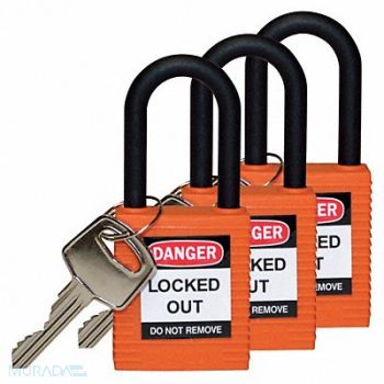 BRADY Lockout Padlock KA Orange 1-3/4 H PK3, 39N238