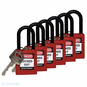 BRADY H1707 Lockout Padlock KA Red 1-3/4 H PK6, 39N243
