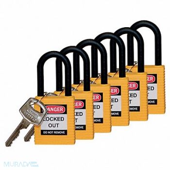 BRADY H1707 Lockout Padlock KA Yellow 1-3/4 H PK6, 39N245