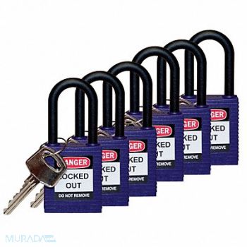 BRADY H1707 Lockout Padlock KA Purple 1-3/4 H PK6, 39N250