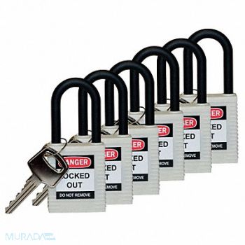 BRADY H1707 Lockout Padlock KA White 1-3/4 H PK6, 39N251