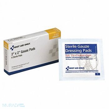FIRST AID ONLY Gauze Pad Sterile White No Gauze PK6, 39N954