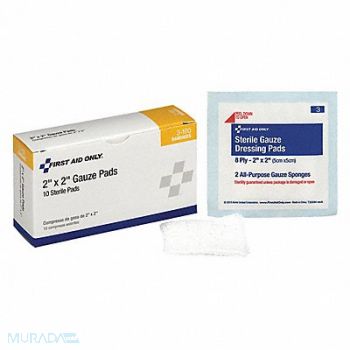 FIRST AID ONLY Gauze Pad Sterile White No Gauze PK10, 39N955