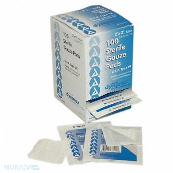 FIRST AID ONLY Gauze Pad Sterile White No Gauze PK100, 39N957