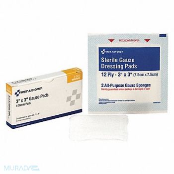 FIRST AID ONLY Gauze Pad Sterile White No Gauze PK4, 39N958