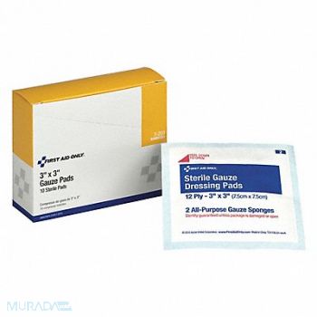 FIRST AID ONLY Gauze Pad Sterile White No Gauze PK10, 39N959