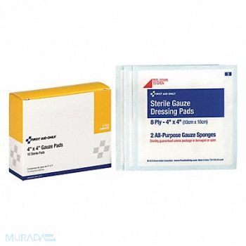FIRST AID ONLY Gauze Pad Sterile White No Gauze PK10, 39N963