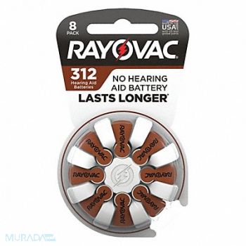 RAYOVAC Hearing Aid Bat Zinc Air 1.4VDC 312 PK8, 39UE30