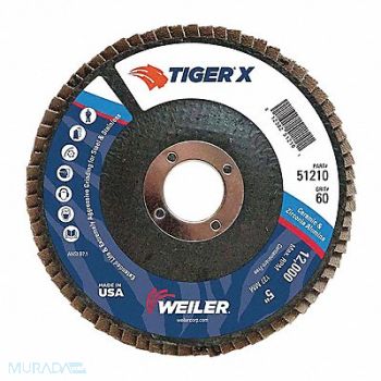 WEILER J1584 Flap Disc 5 in x 60 Grit 7/8 12000 RPM, 39UR62