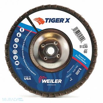 WEILER J1590 Flap Disc 7 in x 60 Grit 5/8-11 8600RPM, 39UR80