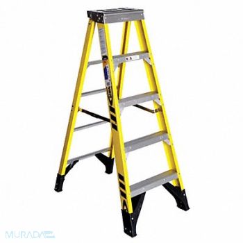 WERNER Stepladder Fiberglass 5 ft H 375 lb Cap, 3AZX3