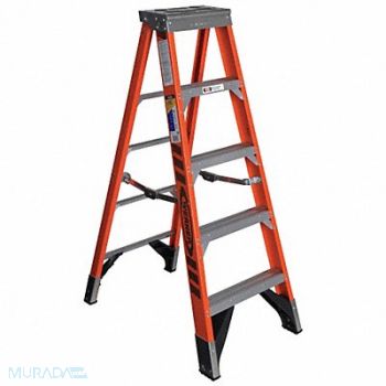 WERNER Stepladder Fiberglass 5 ft H 375 lb Cap, 3AZX4