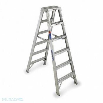 WERNER Twin Stepladder Aluminum IA 6 ft T370, 3AZY2