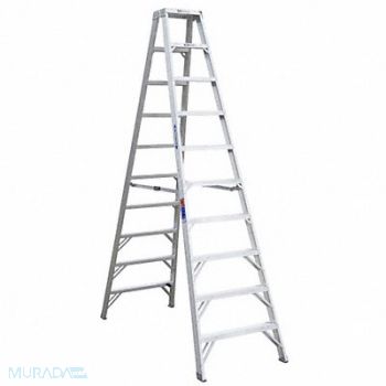 WERNER Twin Stepladder Aluminum IA 10 ft T370, 3AZY4