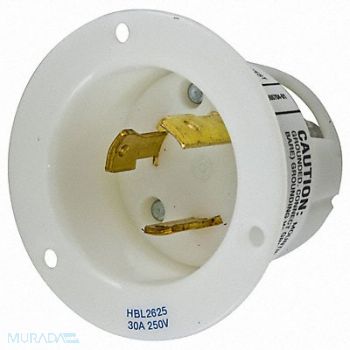 HUBBELL Flanged Inlet 250V 30A L6-30P 2P 3W 1PH, 3D074