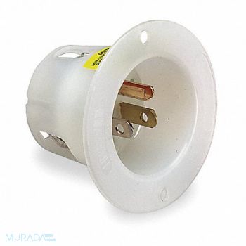 HUBBELL Flanged Inlet White 15 A Round 5-15P, 3D189
