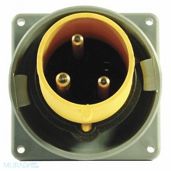 HUBBELL IEC Pin and Sleeve Inlet 30A 125V Yellow, 3D694