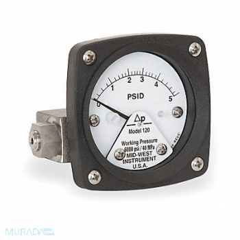 MIDWEST INSTRUMENT D0755 Pressure Gauge 0 to 5 psi, 3GVA1