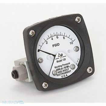 MIDWEST INSTRUMENT D0755 Pressure Gauge 0 to 10 psi, 3GVA2