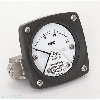 MIDWEST INSTRUMENT D0754 Pressure Gauge 0 to 15 psi, 3GUZ3