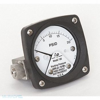 MIDWEST INSTRUMENT D0754 Pressure Gauge 0 to 20 psi, 3GUZ4