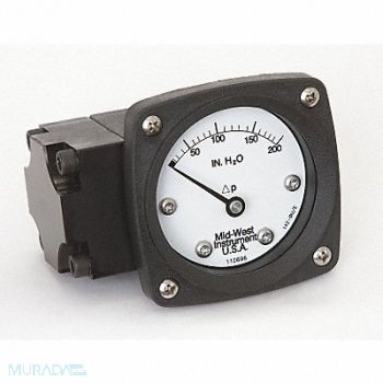 MIDWEST INSTRUMENT D0756 Pressure Gauge 0 to 200 In H2O, 3GVD5