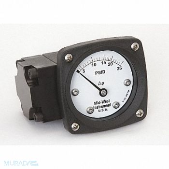 MIDWEST INSTRUMENT D0756 Pressure Gauge 0 to 25 psi, 3GVE1
