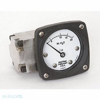 MIDWEST INSTRUMENT D0757 Pressure Gauge 0 to 20 In H2O, 3GVE5