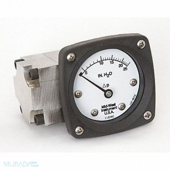 MIDWEST INSTRUMENT D0757 Pressure Gauge 0 to 25 In H2O, 3GVE6
