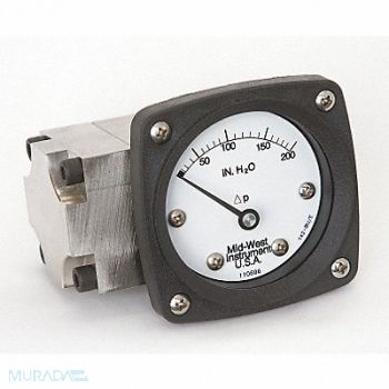 MIDWEST INSTRUMENT D0757 Pressure Gauge 0 to 200 In H2O, 3GVF1