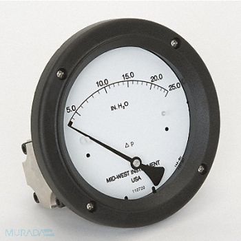 MIDWEST INSTRUMENT Pressure Gauge 0 to 25 In H2O, 3GVG2