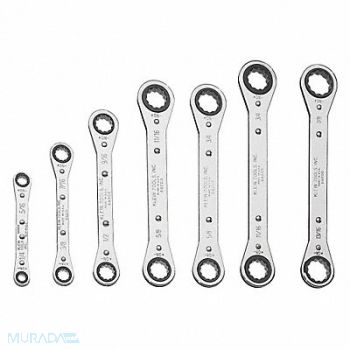 KLEIN TOOLS Box End Wrench Set Chrome Offset SAE, 3LZP6