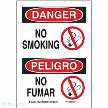 BRADY No Smoking Sign 14X10 R and BK/WHT, 553M19