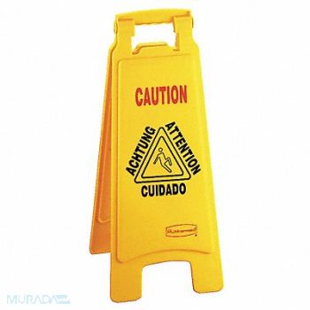 RUBBERMAID COMMERCIAL PRODUCTS Floor Safety Sign Yellow HDPE 25 in H, 3U953