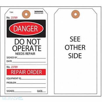 ELECTROMARK Danger Tag 5 3/4in H 2 7/8in W PK100, 3VCV7